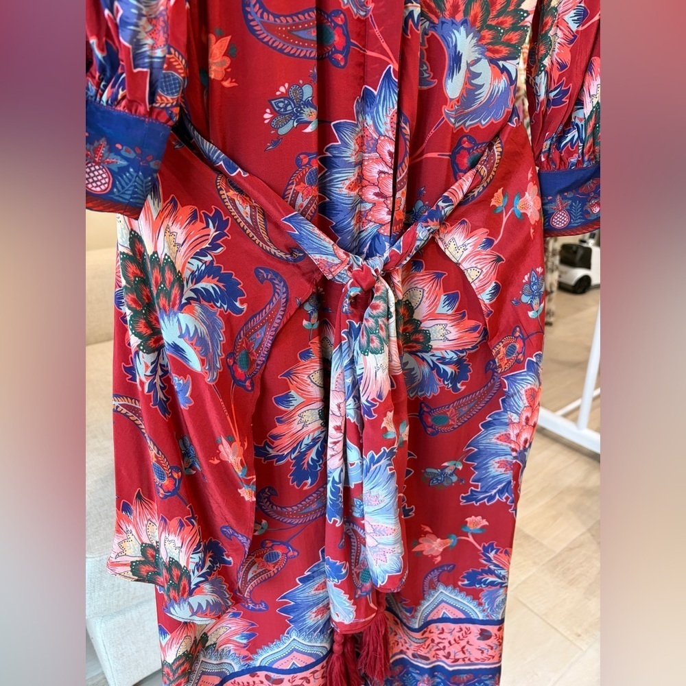 Farm Rio: Luang Red Maxi Dress with blue scarves - Mty - Picture 8 of 15